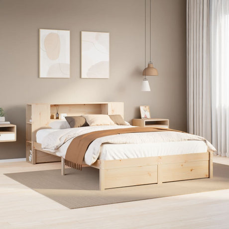 Bookcase Bed Without Mattress 150X200Cm King Size Solid Wood Pine