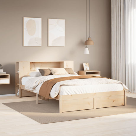 Bookcase Bed Without Mattress 150X200Cm King Size Solid Wood Pine