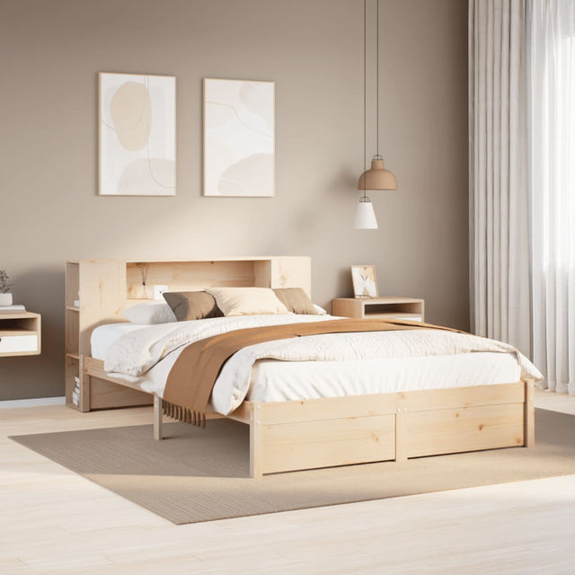 Bookcase Bed Without Mattress 150X200Cm King Size Solid Wood Pine