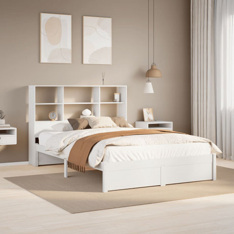 Bookcase Bed Without Mattress 135X190Cm Double Solid Wood Pine