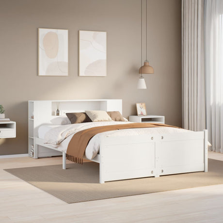 Bookcase Bed Without Mattress 150X200Cm King Size Solid Wood Pine