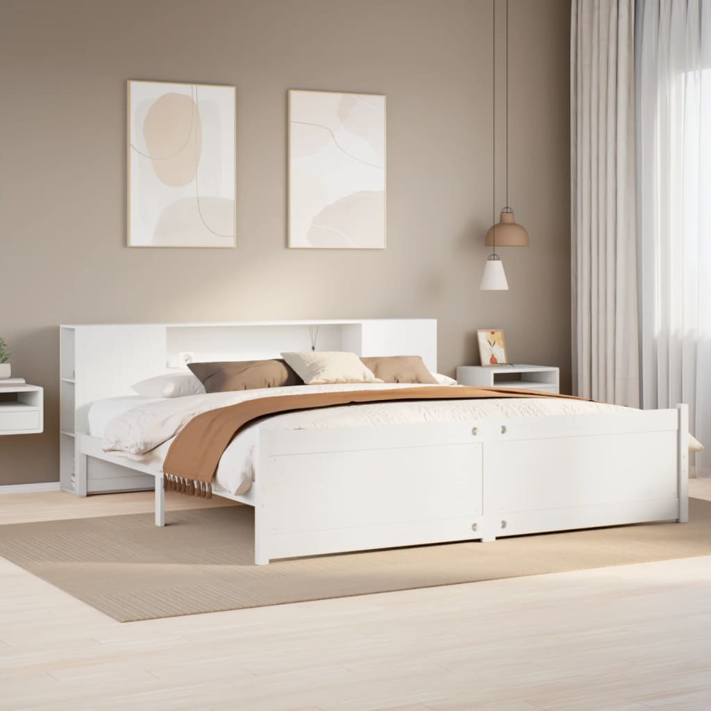Bookcase Bed Without Mattress 150X200Cm King Size Solid Wood Pine
