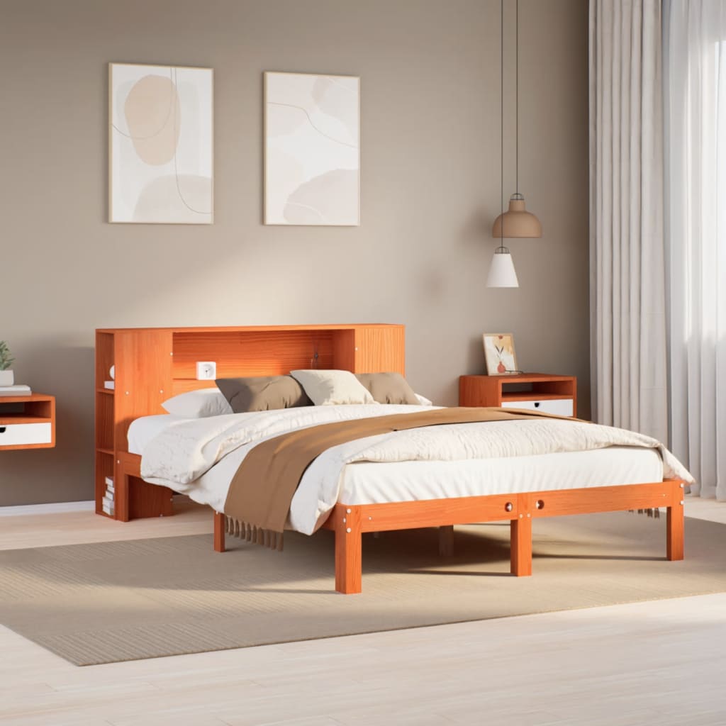 Bookcase Bed Without Mattress 140X200Cm Solid Wood Pine