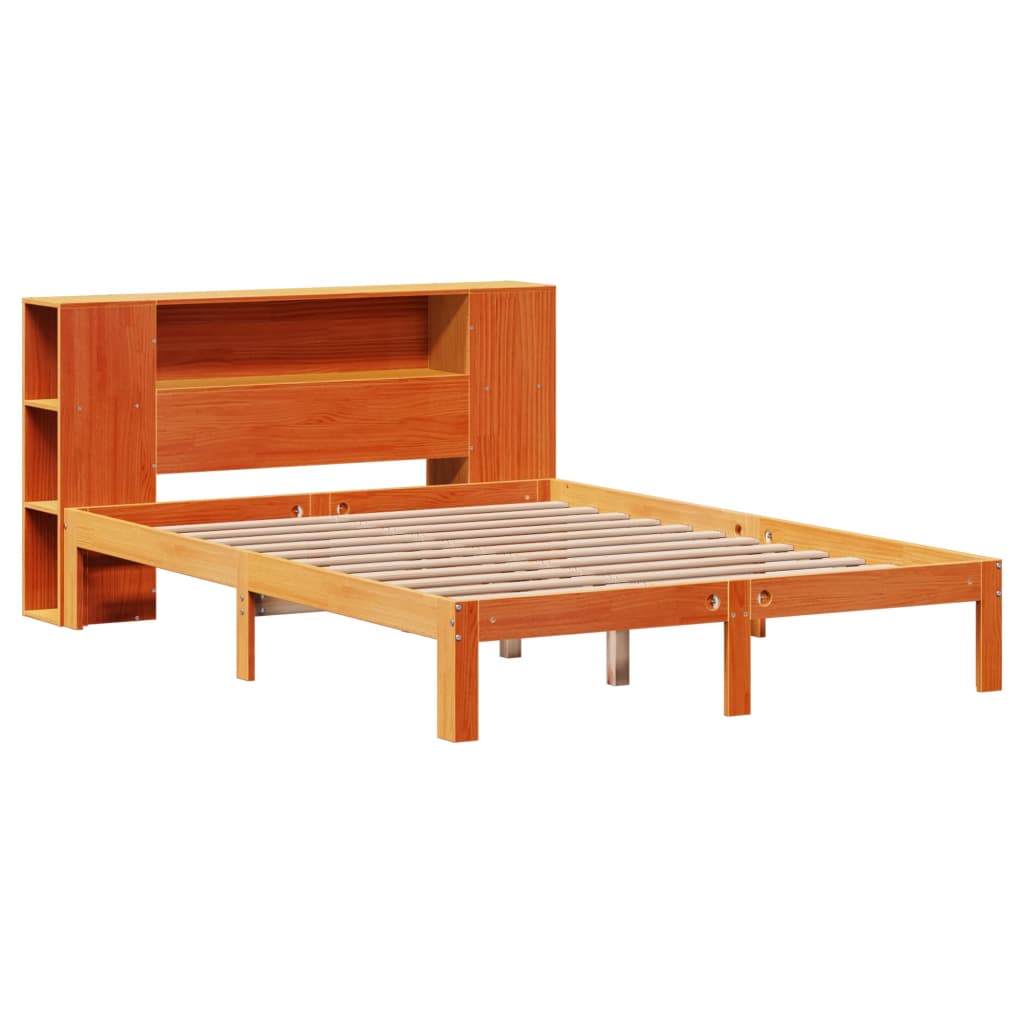 Bookcase Bed without Mattress Wax Brown 140x190cm Solid Wood Pine