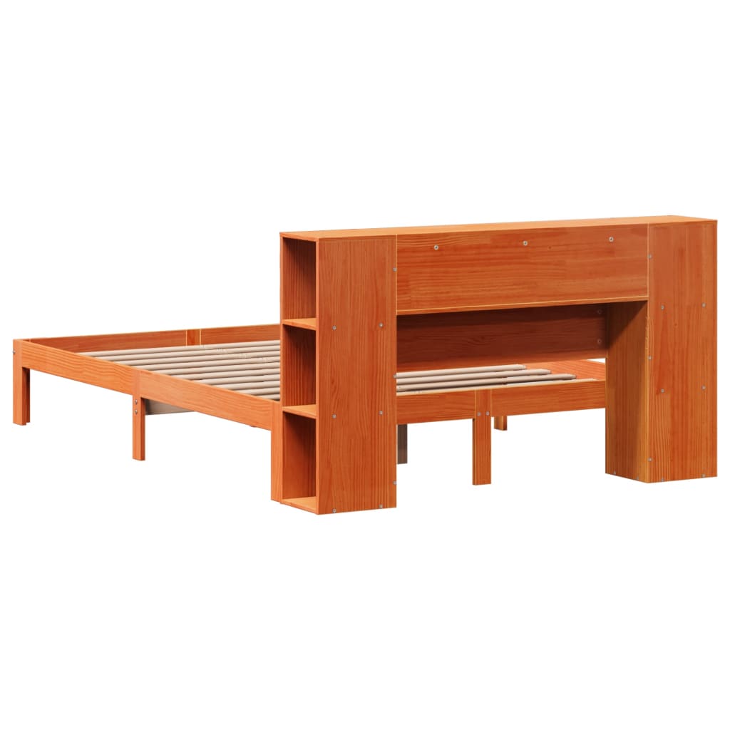 Bookcase Bed without Mattress Wax Brown 140x190cm Solid Wood Pine