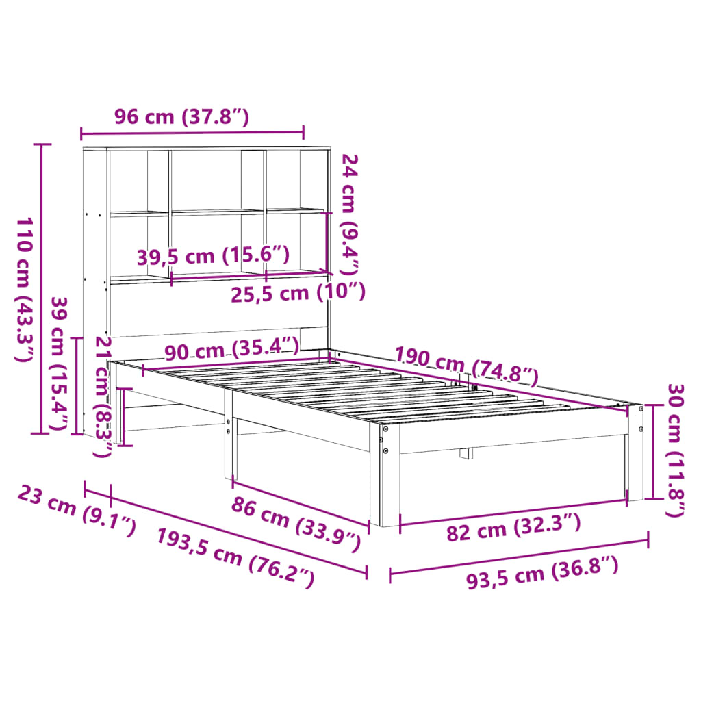 Bookcase Bed Without Mattress Single Solid Wood Pine