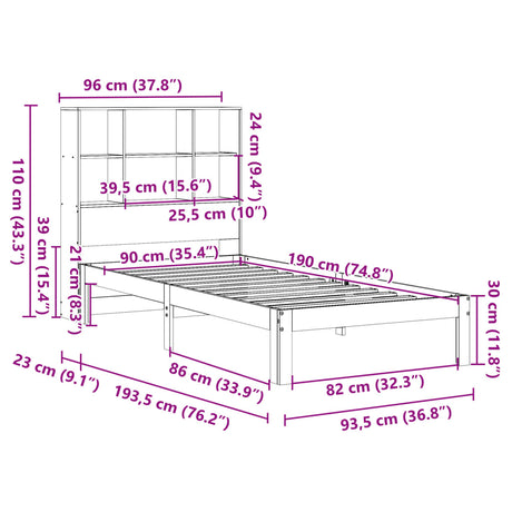 Bookcase Bed Without Mattress Single Solid Wood Pine