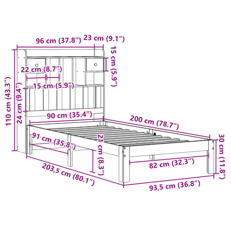 Bookcase Bed Without Mattress 90X200Cm Solid Wood Pine