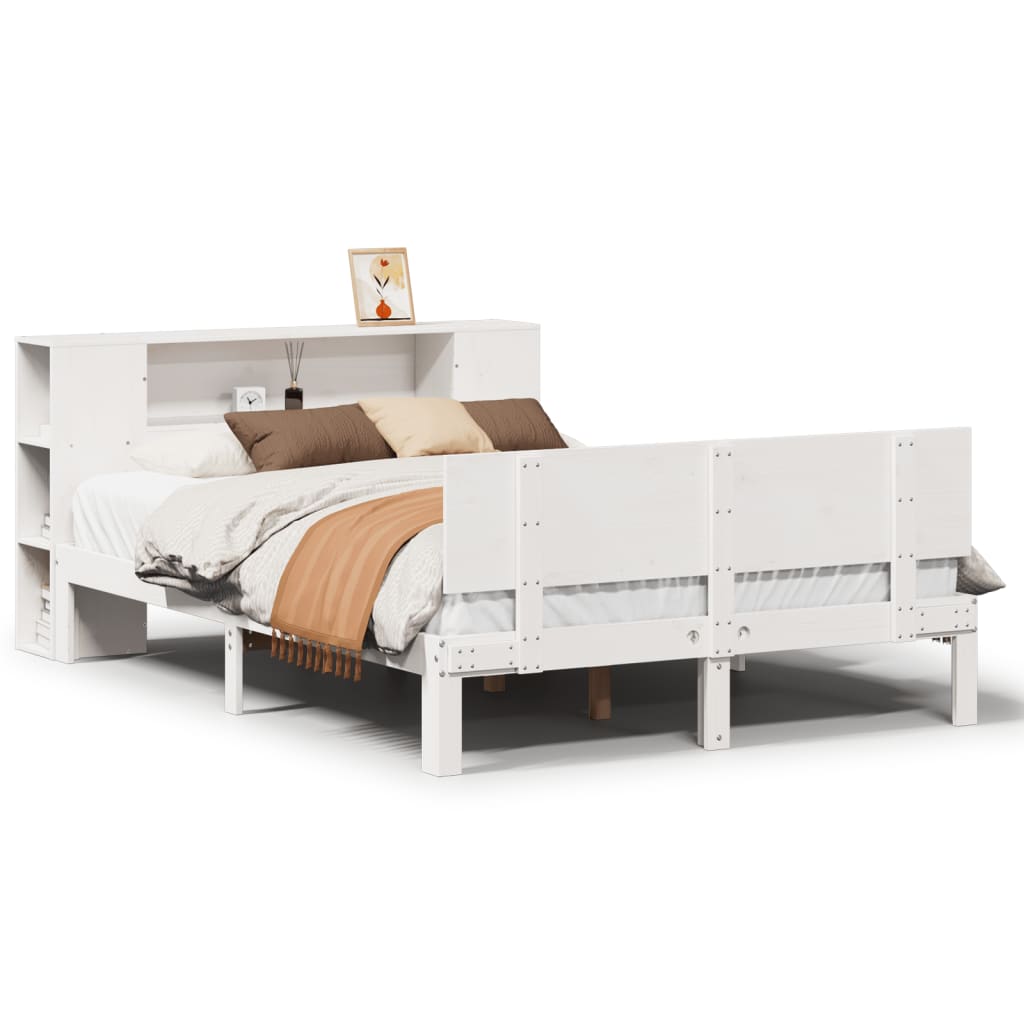 Bookcase Bed without Mattress White 160x200cm Solid Wood Pine