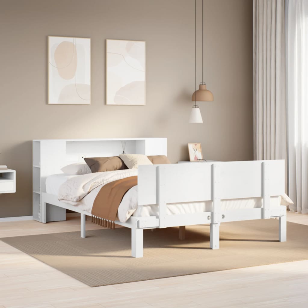 Bookcase Bed without Mattress White 160x200cm Solid Wood Pine