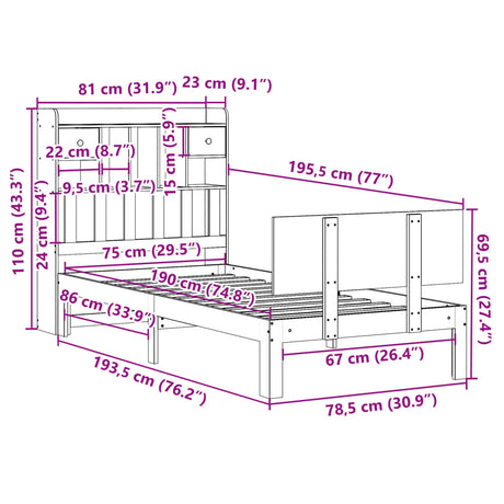 Bookcase Bed Without Mattress 75X190Cm Solid Wood Pine