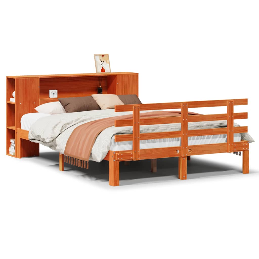 Bookcase Bed without Mattress Wax Brown 135x190 cm Double Solid Wood Pine