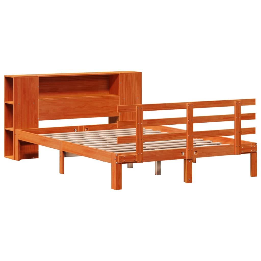 Bookcase Bed without Mattress Wax Brown 135x190 cm Double Solid Wood Pine