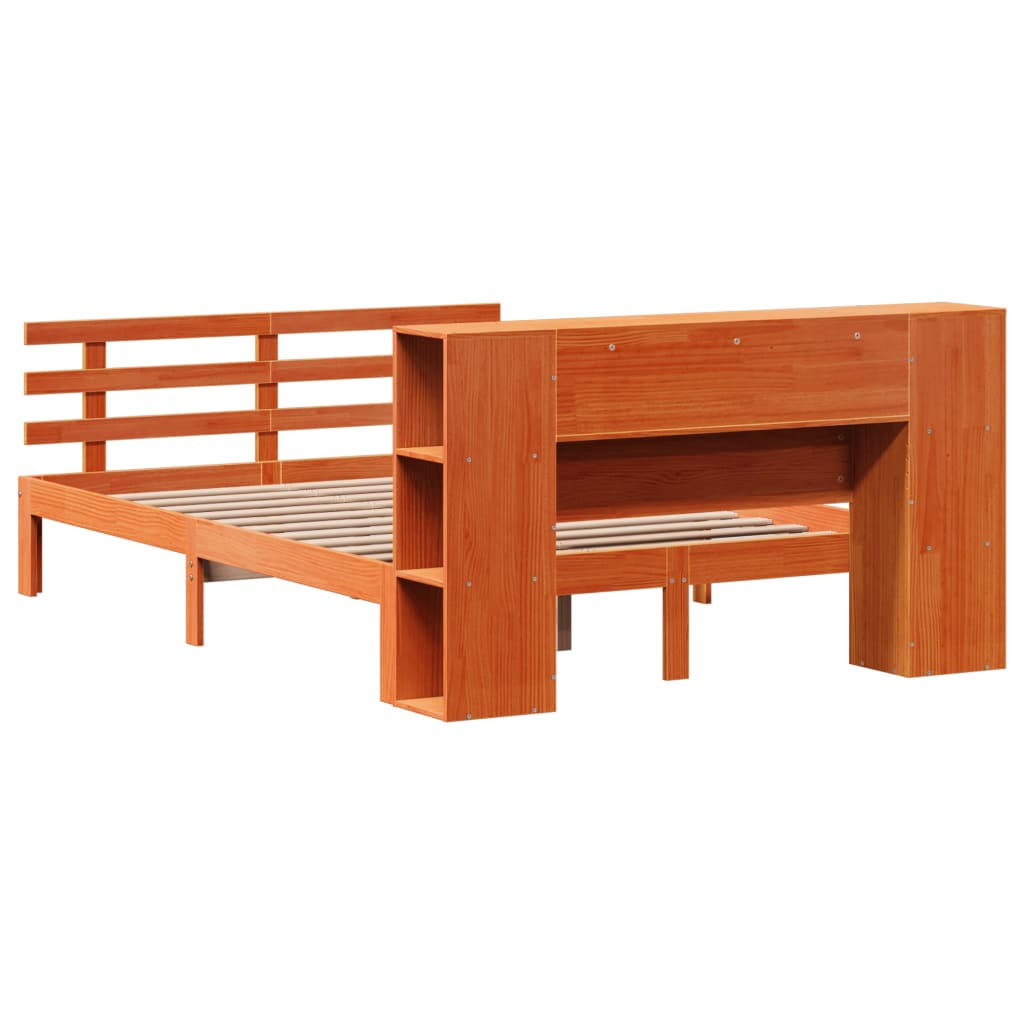 Bookcase Bed without Mattress Wax Brown 135x190 cm Double Solid Wood Pine