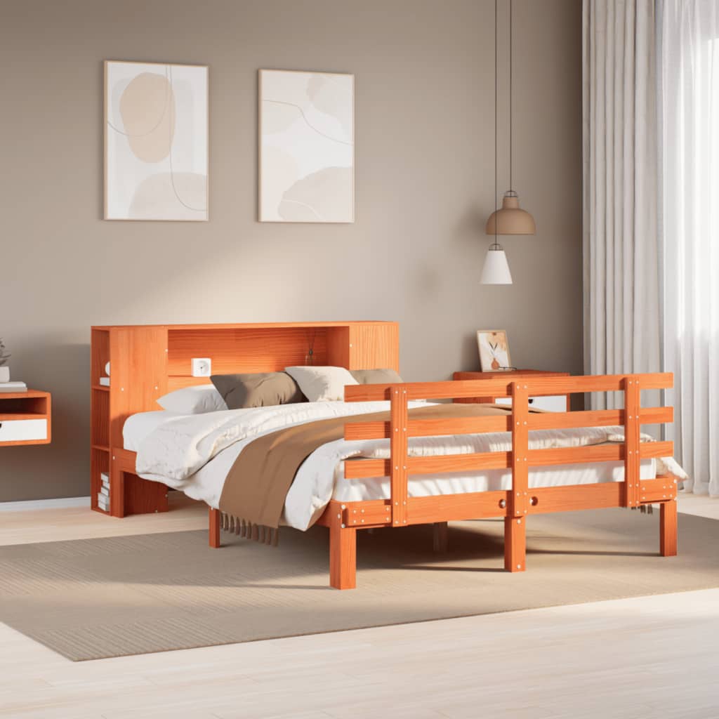Bookcase Bed without Mattress Wax Brown 135x190 cm Double Solid Wood Pine