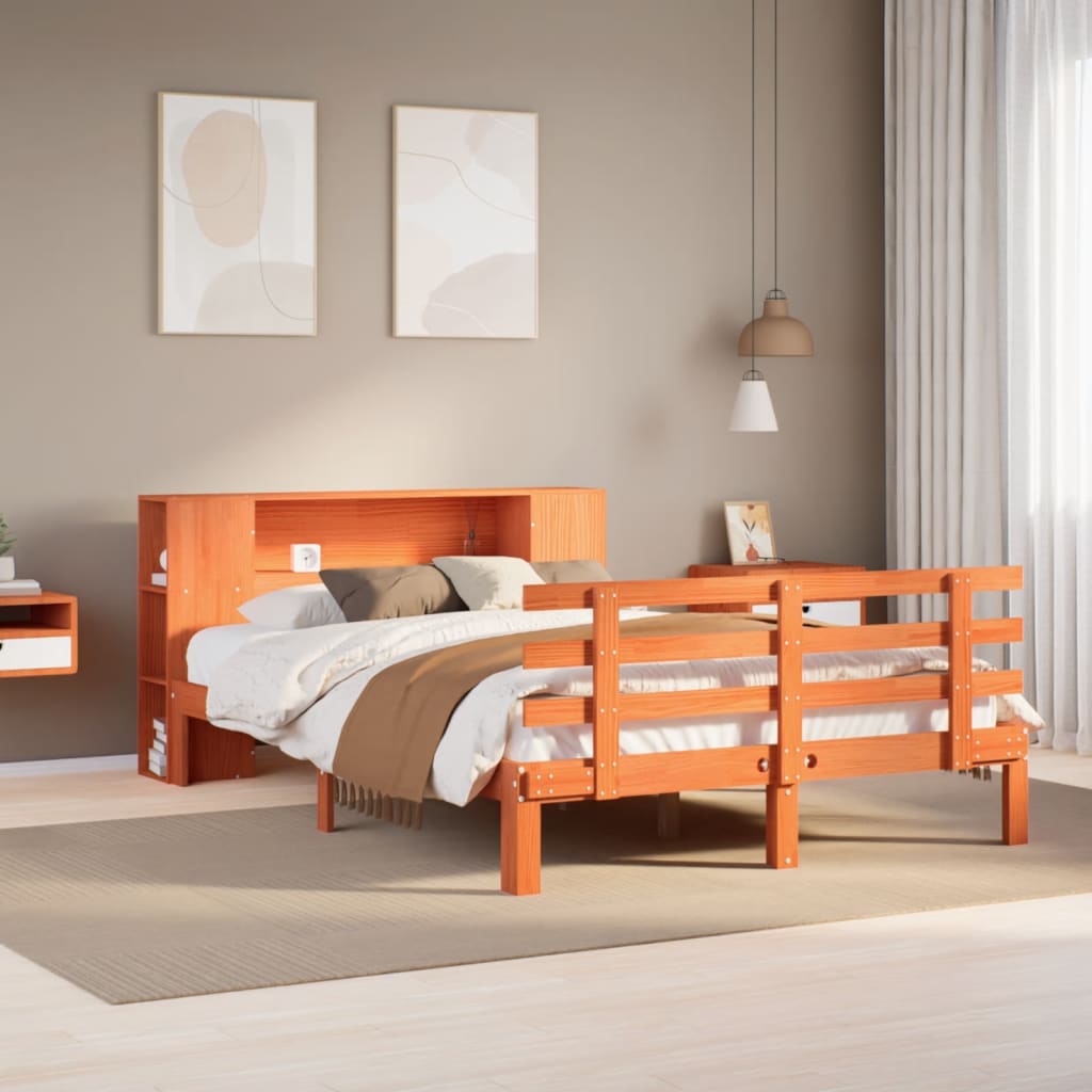 Bookcase Bed Without Mattress King Size Solid Wood Pine