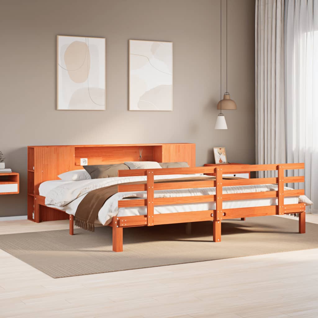 Bookcase Bed Without Mattress King Size Solid Wood Pine