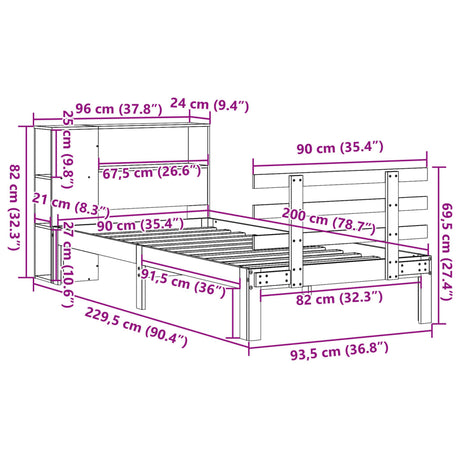 Bookcase Bed Without Mattress 90X200Cm Solid Wood Pine