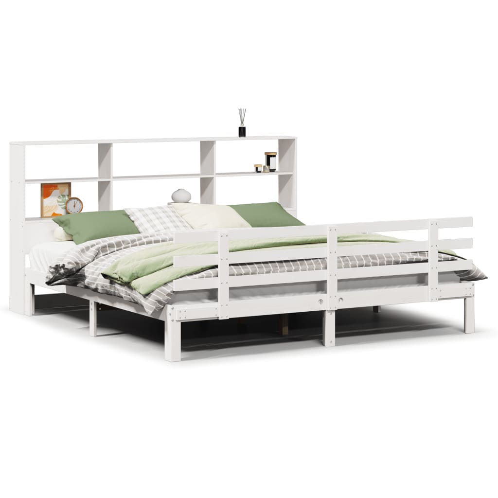 Bookcase Bed without Mattress White 180x200 cm Super King Solid Wood Pine