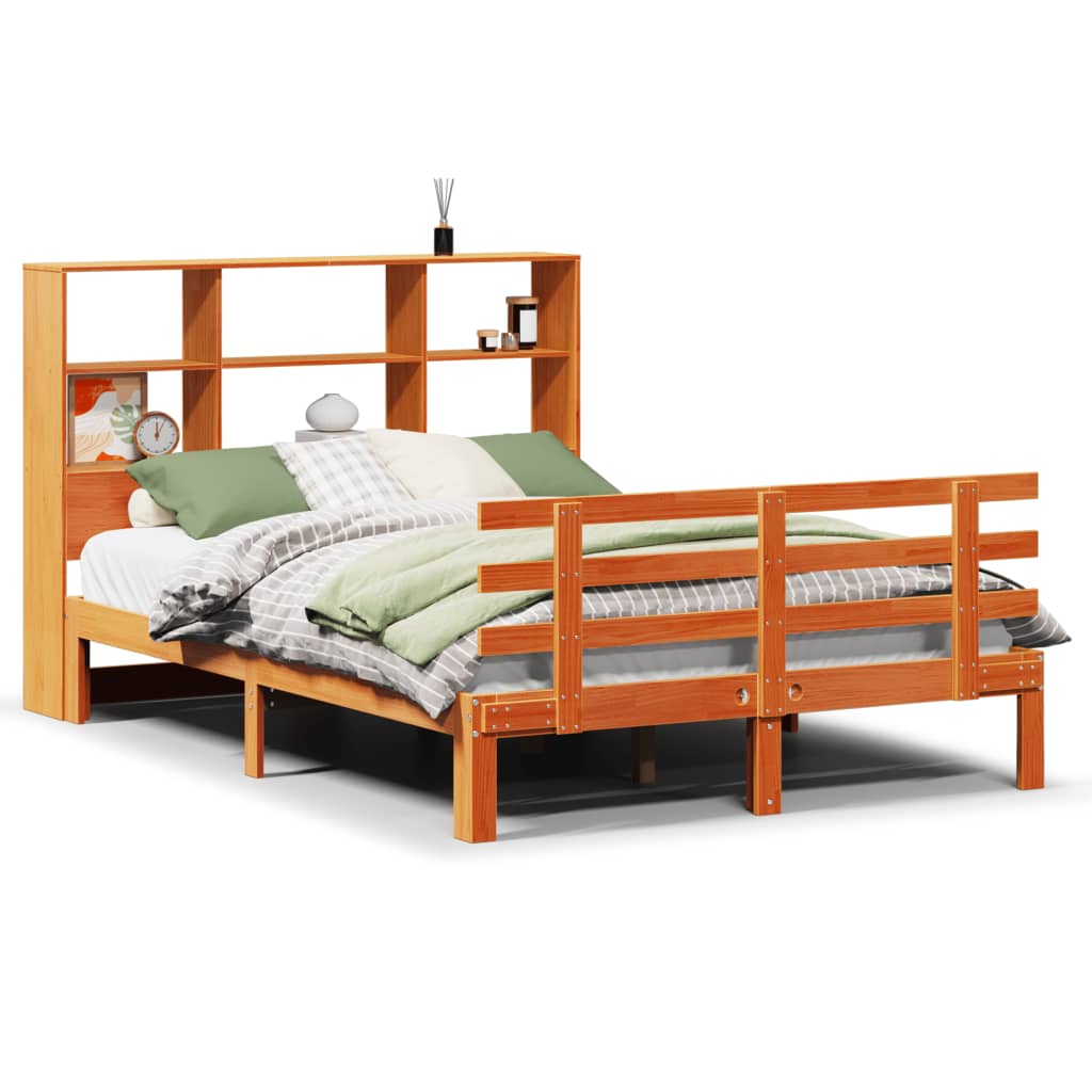 Bookcase Bed without Mattress Wax Brown 160x200cm Solid Wood Pine