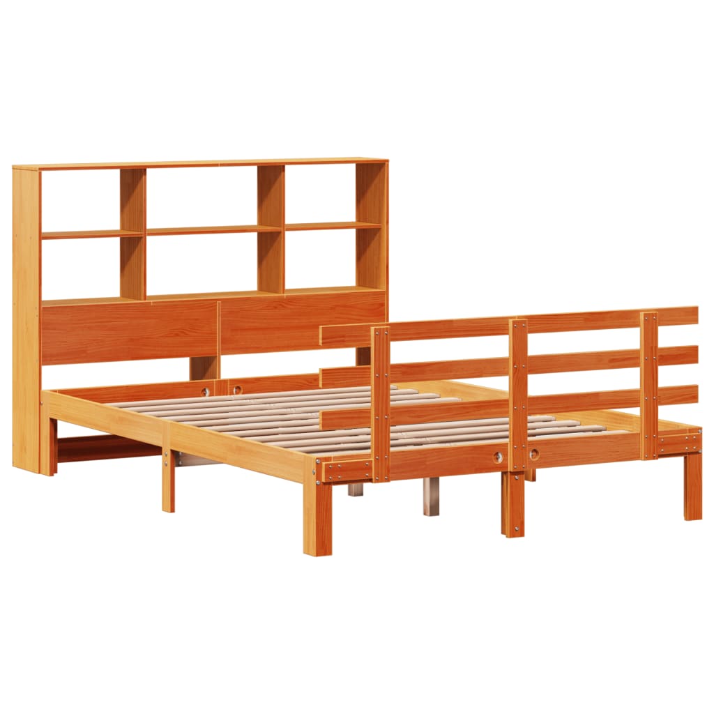 Bookcase Bed without Mattress Wax Brown 160x200cm Solid Wood Pine