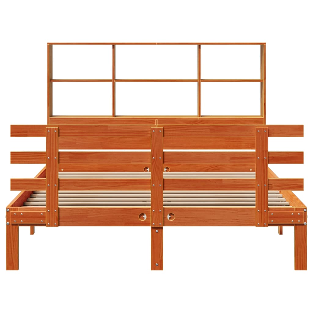 Bookcase Bed without Mattress Wax Brown 160x200cm Solid Wood Pine