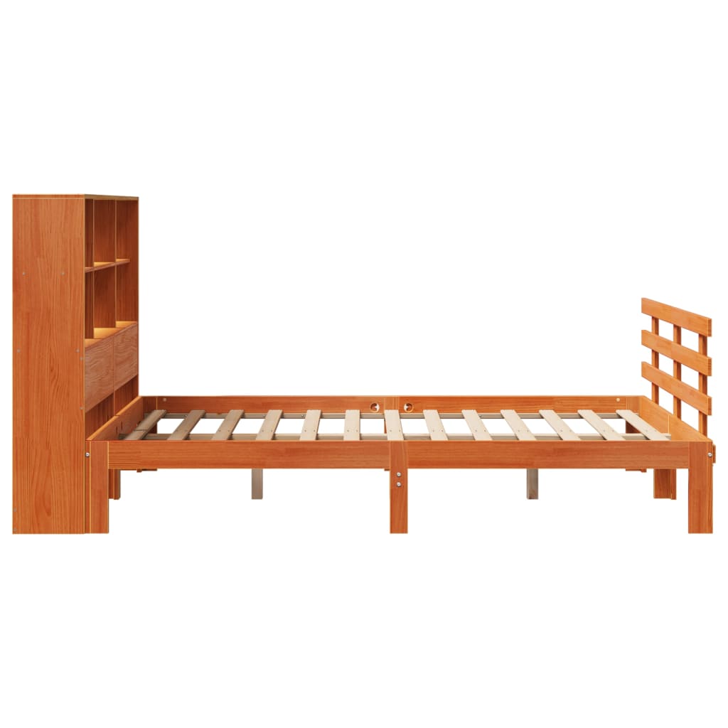 Bookcase Bed without Mattress Wax Brown 160x200cm Solid Wood Pine