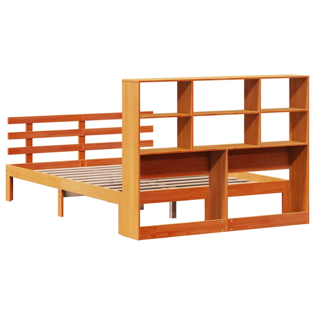 Bookcase Bed without Mattress Wax Brown 160x200cm Solid Wood Pine