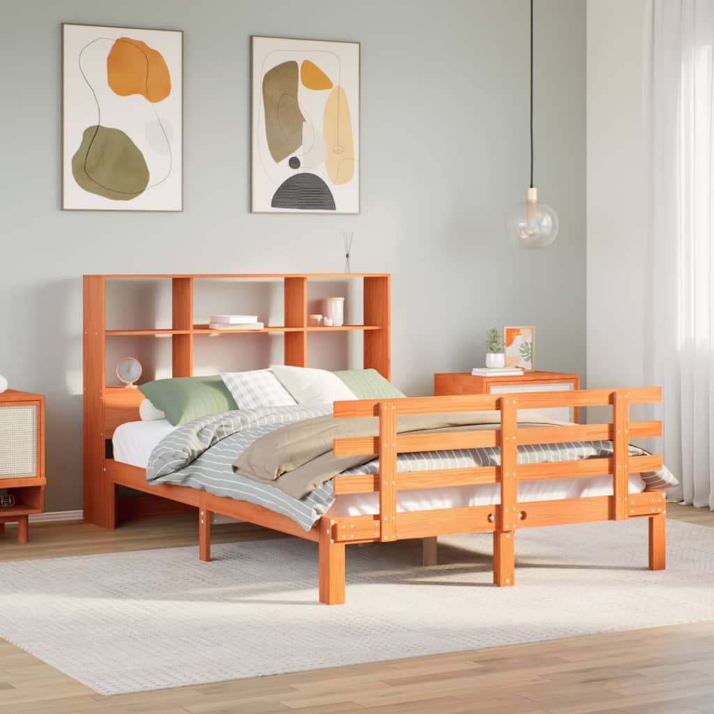 Bookcase Bed without Mattress Wax Brown 160x200cm Solid Wood Pine