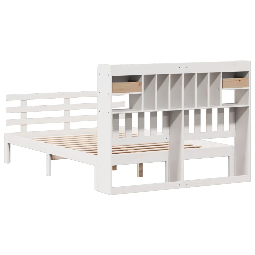 Bookcase Bed without Mattress White 140x190 cm Solid Wood Pine