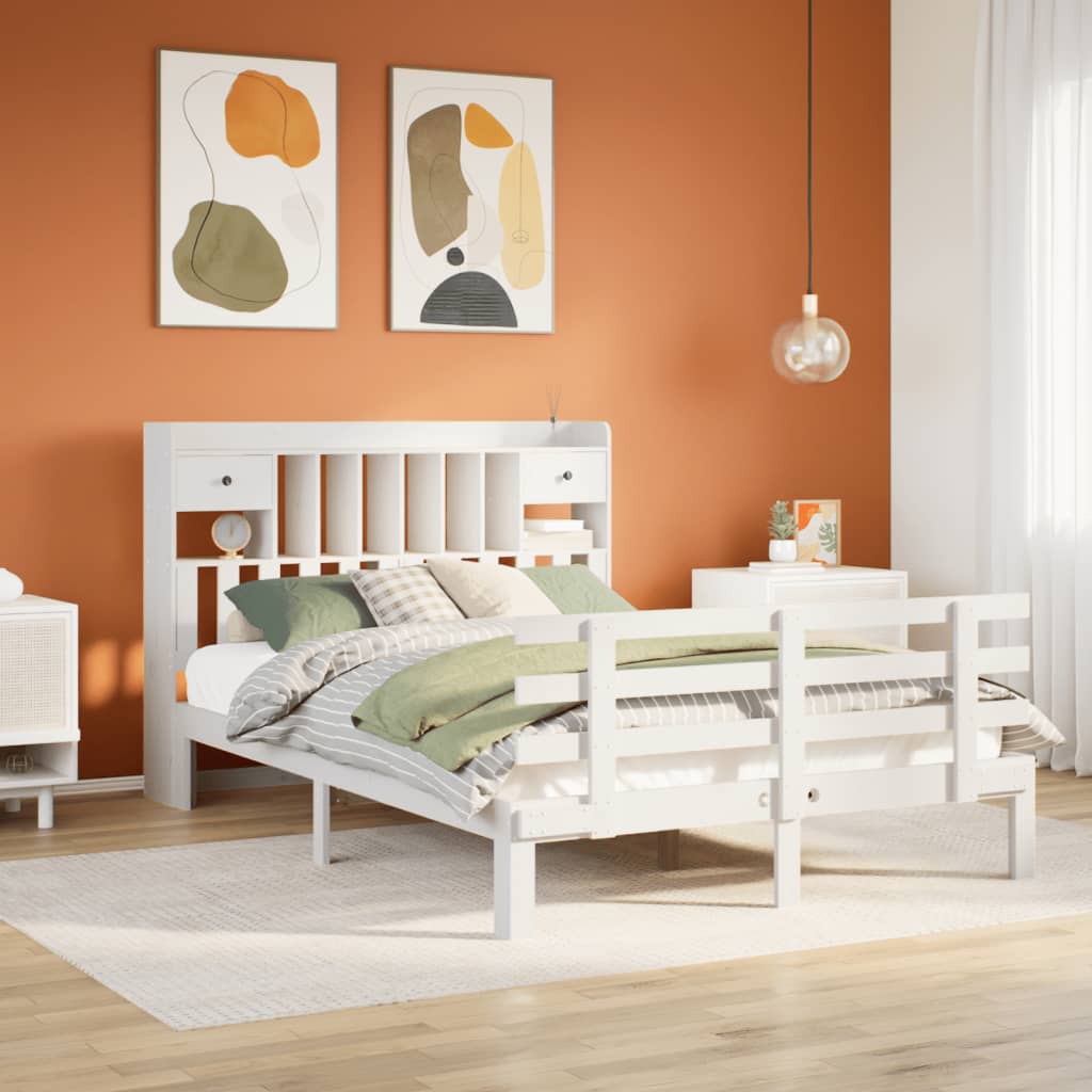 Bookcase Bed without Mattress White 140x190 cm Solid Wood Pine