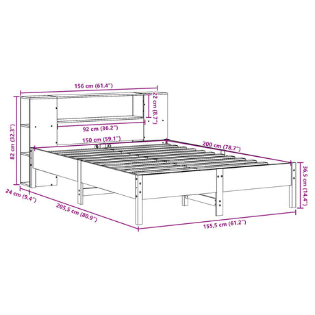 Bookcase Bed Without Mattress 150X200 Cm King Solid Wood Pine