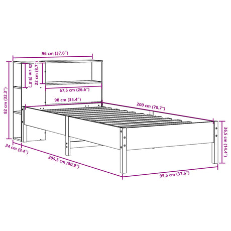 Bookcase Bed Without Mattress 90X200Cm Solid Wood Pine