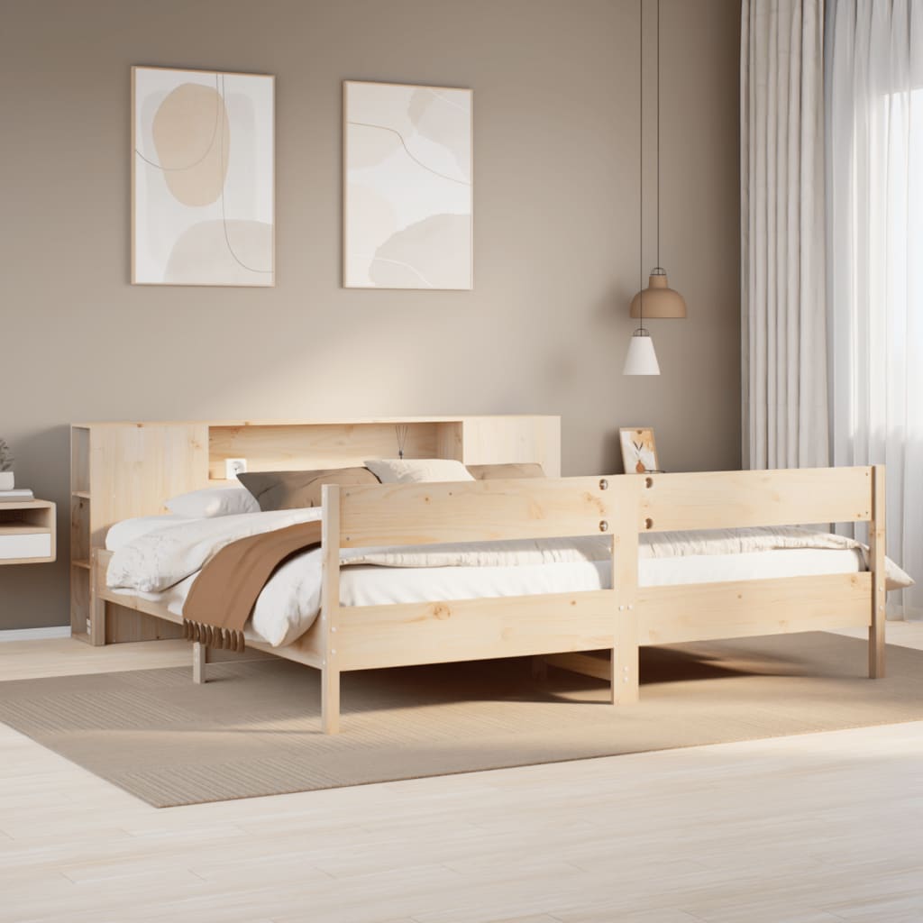 Bookcase Bed Without Mattress King Size Solid Wood Pine