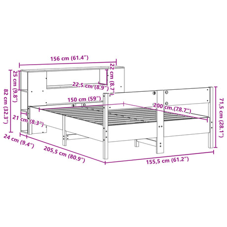 Bookcase Bed Without Mattress King Size Solid Wood Pine