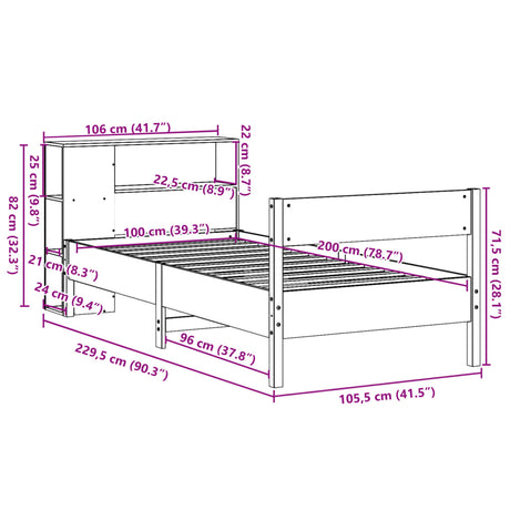 Bookcase Bed Without Mattress 100X200Cm Solid Wood Pine