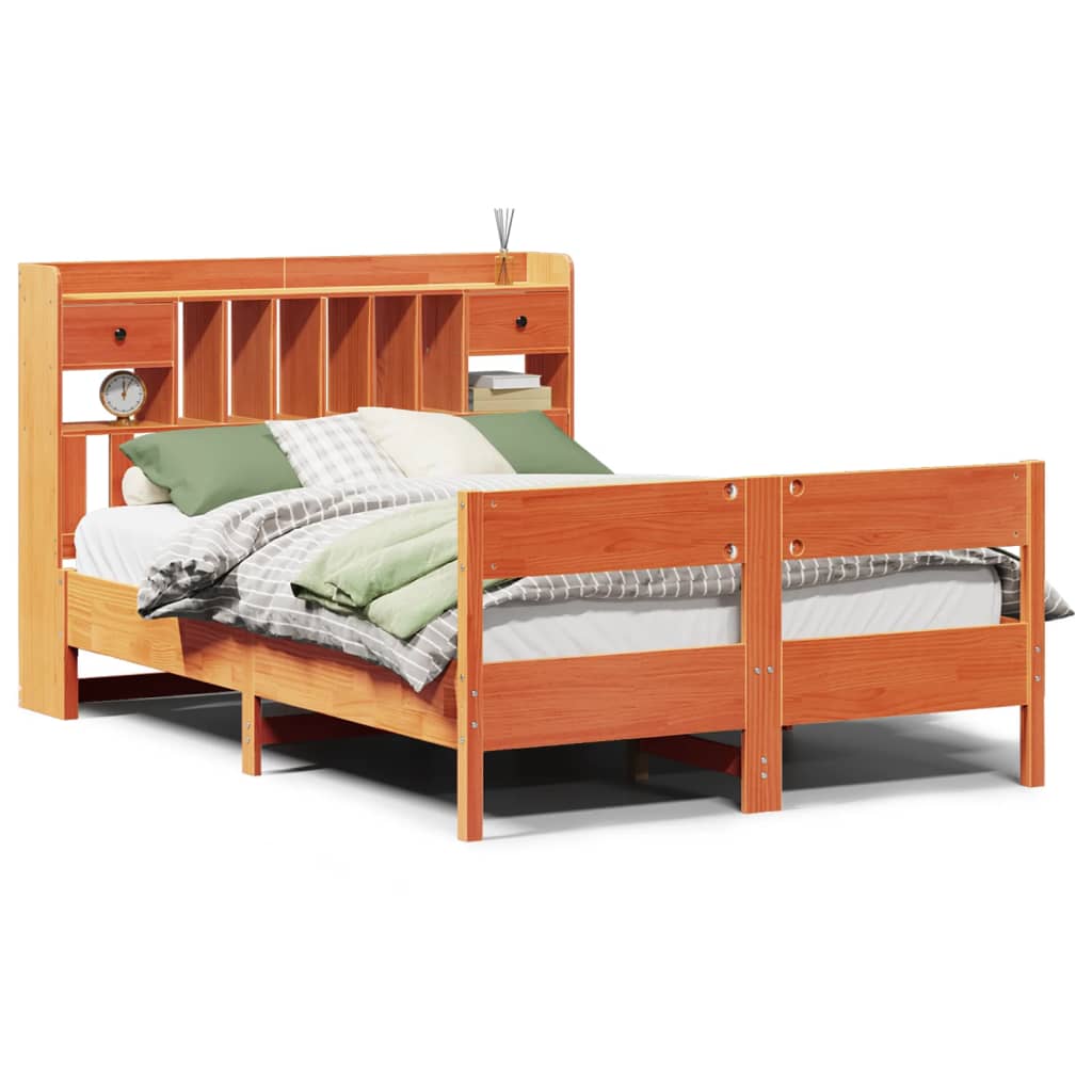 Bookcase Bed without Mattress Wax Brown 140x200cm Solid Wood Pine
