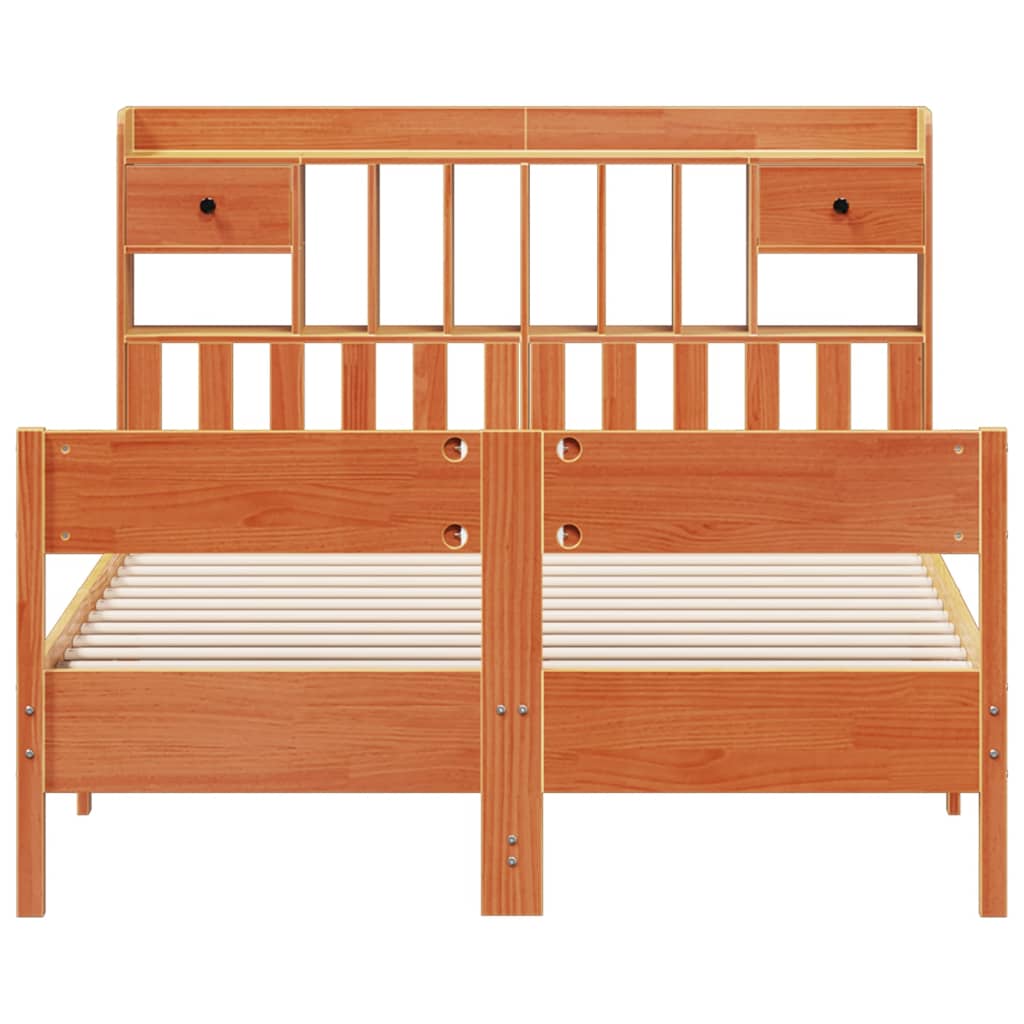 Bookcase Bed without Mattress Wax Brown 140x200cm Solid Wood Pine