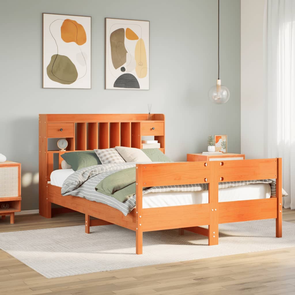 Bookcase Bed without Mattress Wax Brown 140x200cm Solid Wood Pine