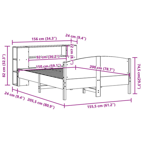 Bookcase Bed Without Mattress 150X200Cm Solid Wood Pine