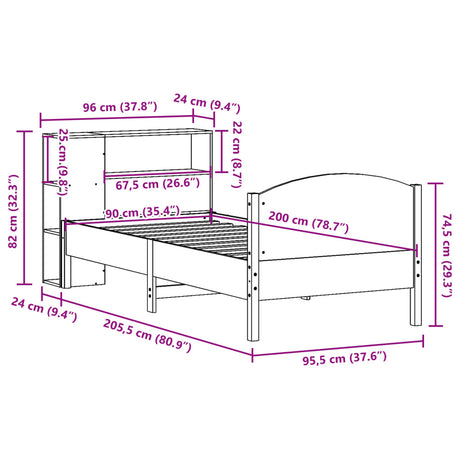 Bookcase Bed Without Mattress 90X200Cm Solid Wood Pine