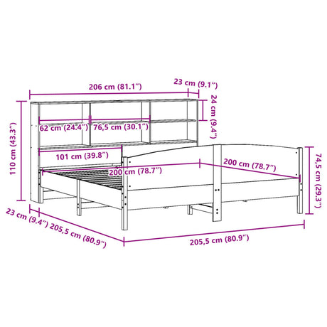 Bookcase Bed Without Mattress 200X200Cm Solid Wood Pine