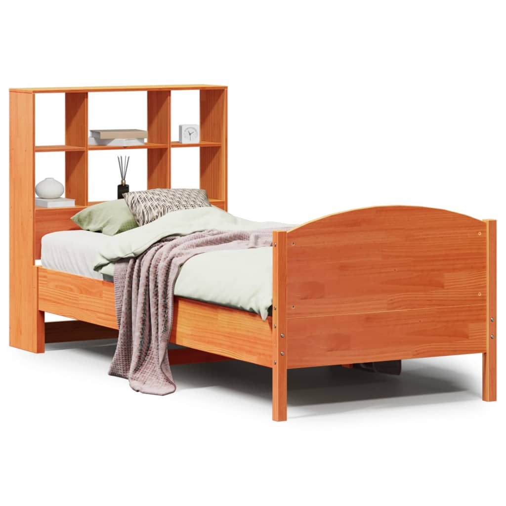 Bookcase Bed without Mattress Wax Brown 100x200cm Solid Wood Pine