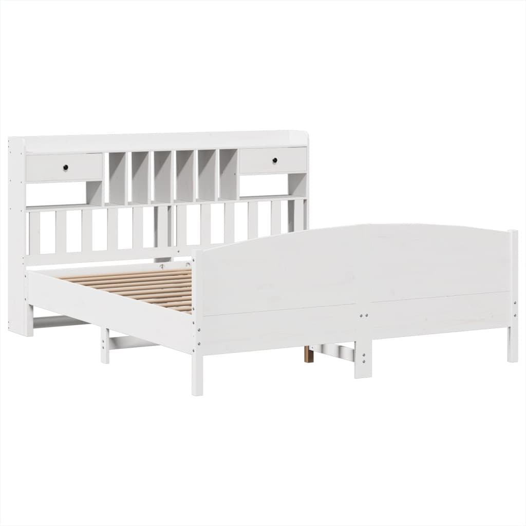 Bookcase Bed without Mattress White 200x200cm Solid Wood Pine