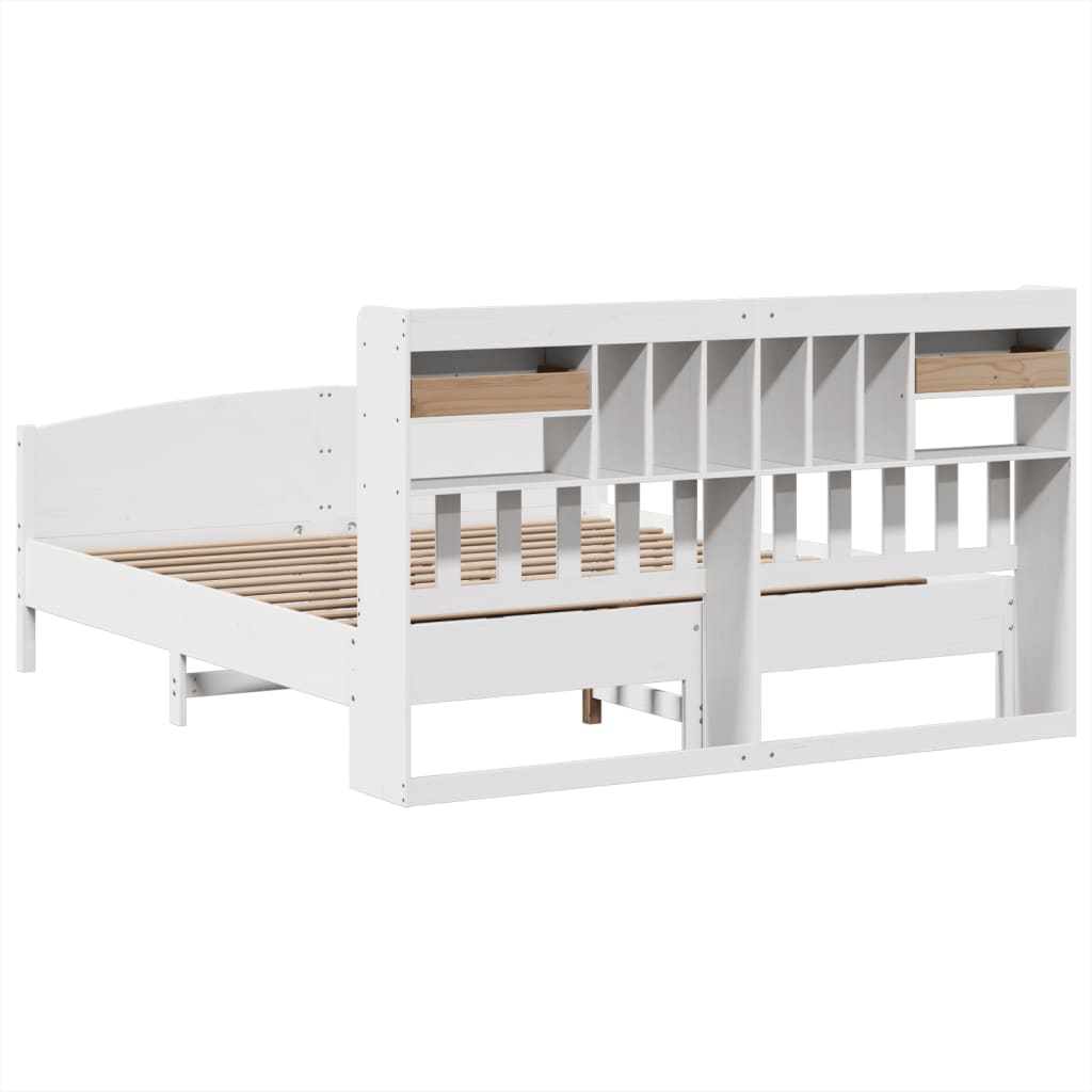 Bookcase Bed without Mattress White 200x200cm Solid Wood Pine