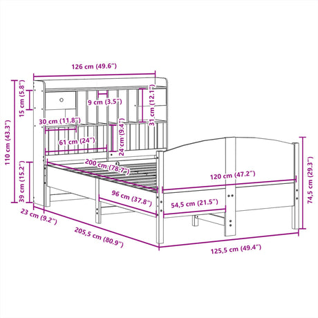 Bookcase Bed Without Mattress 120X200Cm Solid Wood Pine