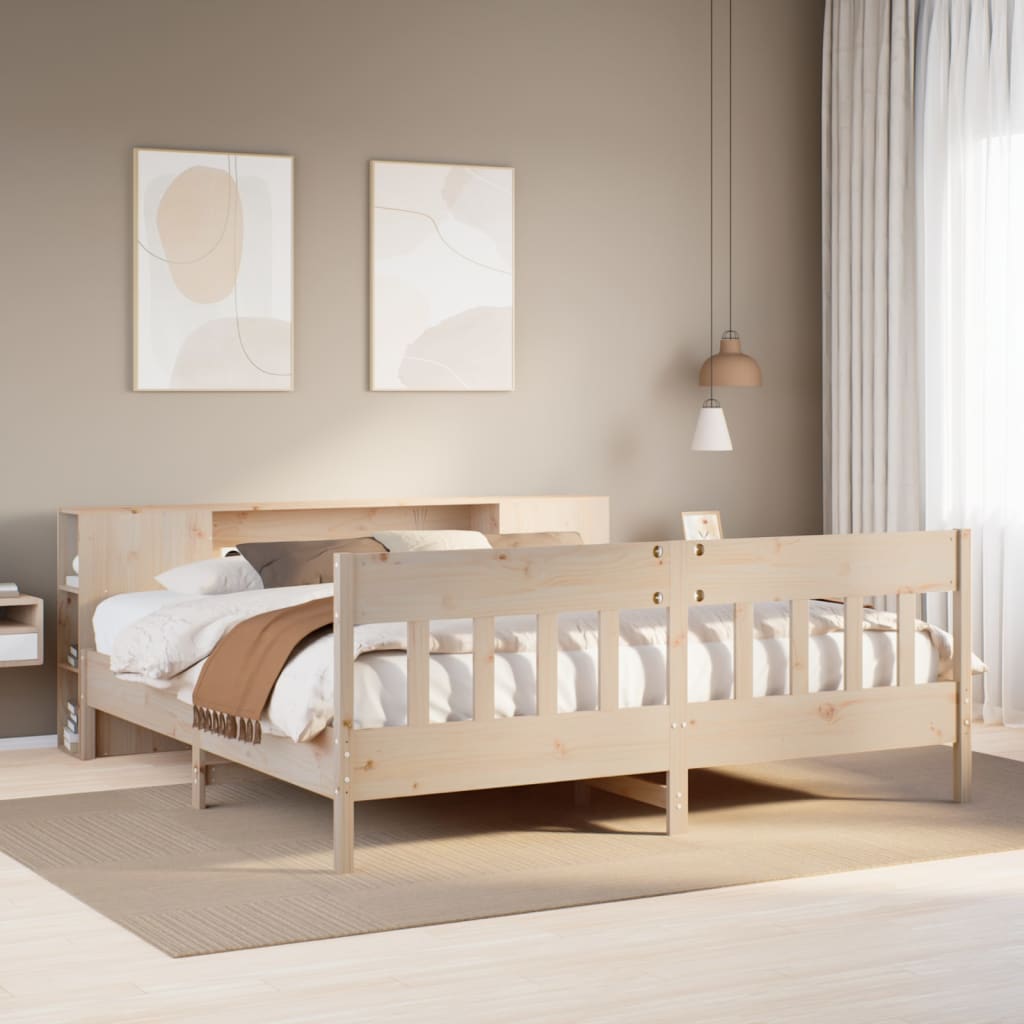 Bookcase Bed Without Mattress King Size Solid Wood Pine