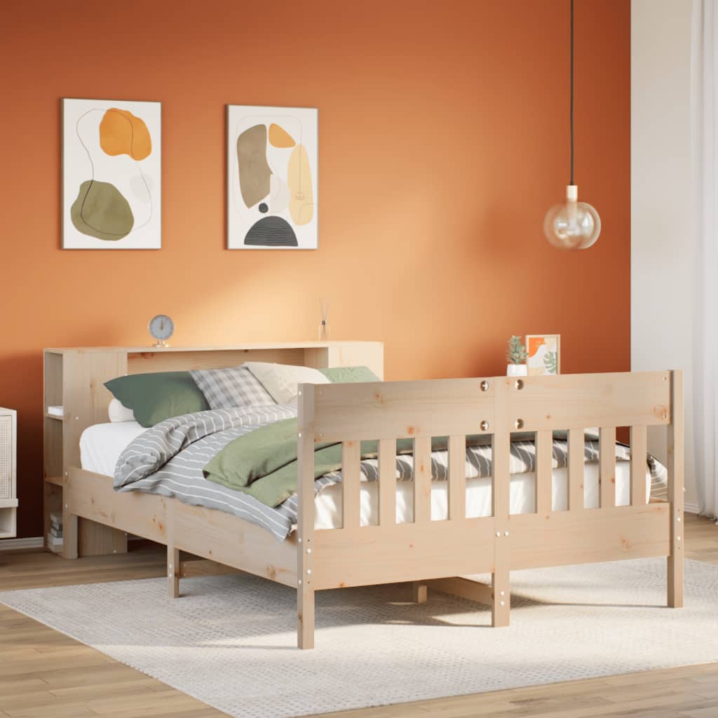 Bookcase Bed without Mattress 150x200 cm King Size Solid Wood Pine