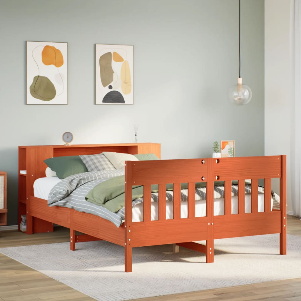 Bookcase Bed Without Mattress King Size Solid Wood Pine
