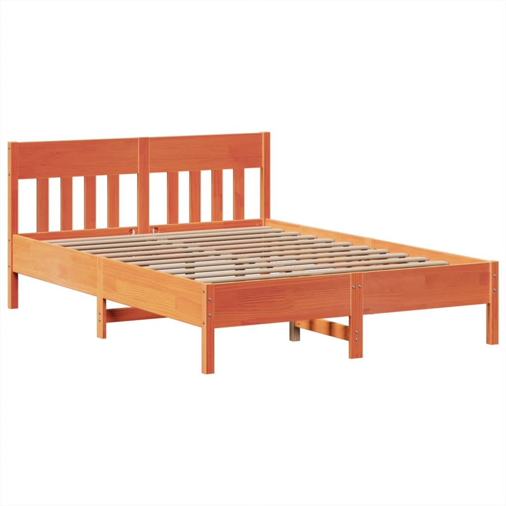 Bed Frame without Mattress Wax Brown 140x190 cm Solid Wood Pine